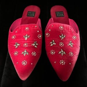 White House Black Market Hot Pink Velvet Embellished Pointed Toe
Mule Slip-ons